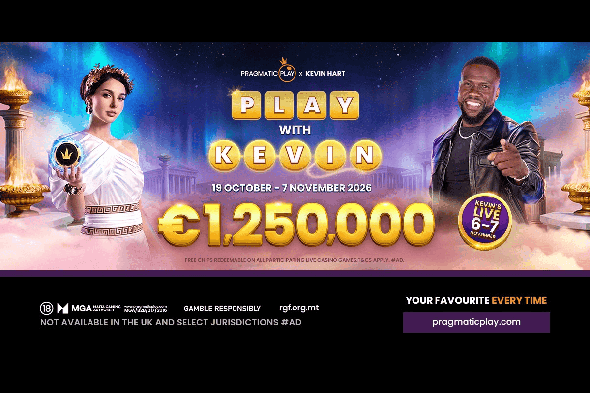 Promotional graphic for Kevin Hart takeover showing Pragmatic Play branding and €1,250,000 prize pool