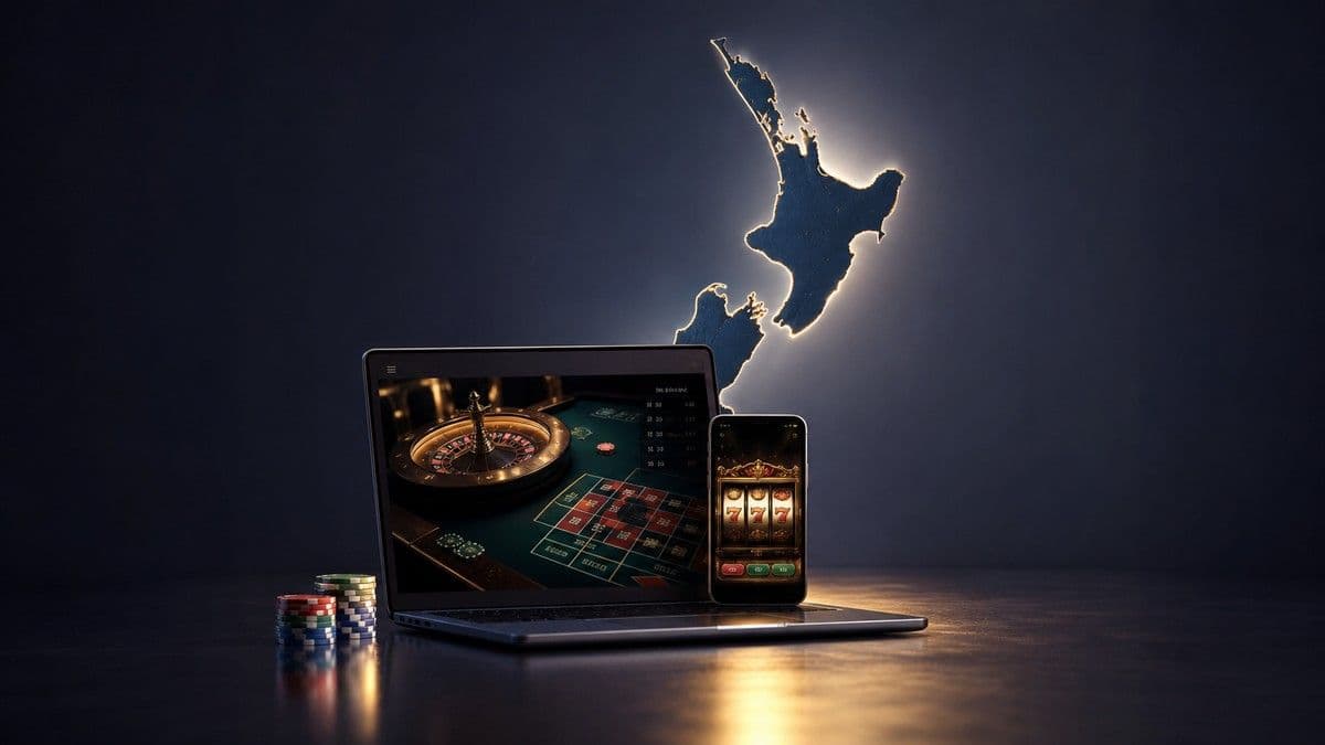 BMM Testlabs logo on a backdrop of New Zealand map and gaming compliance documents