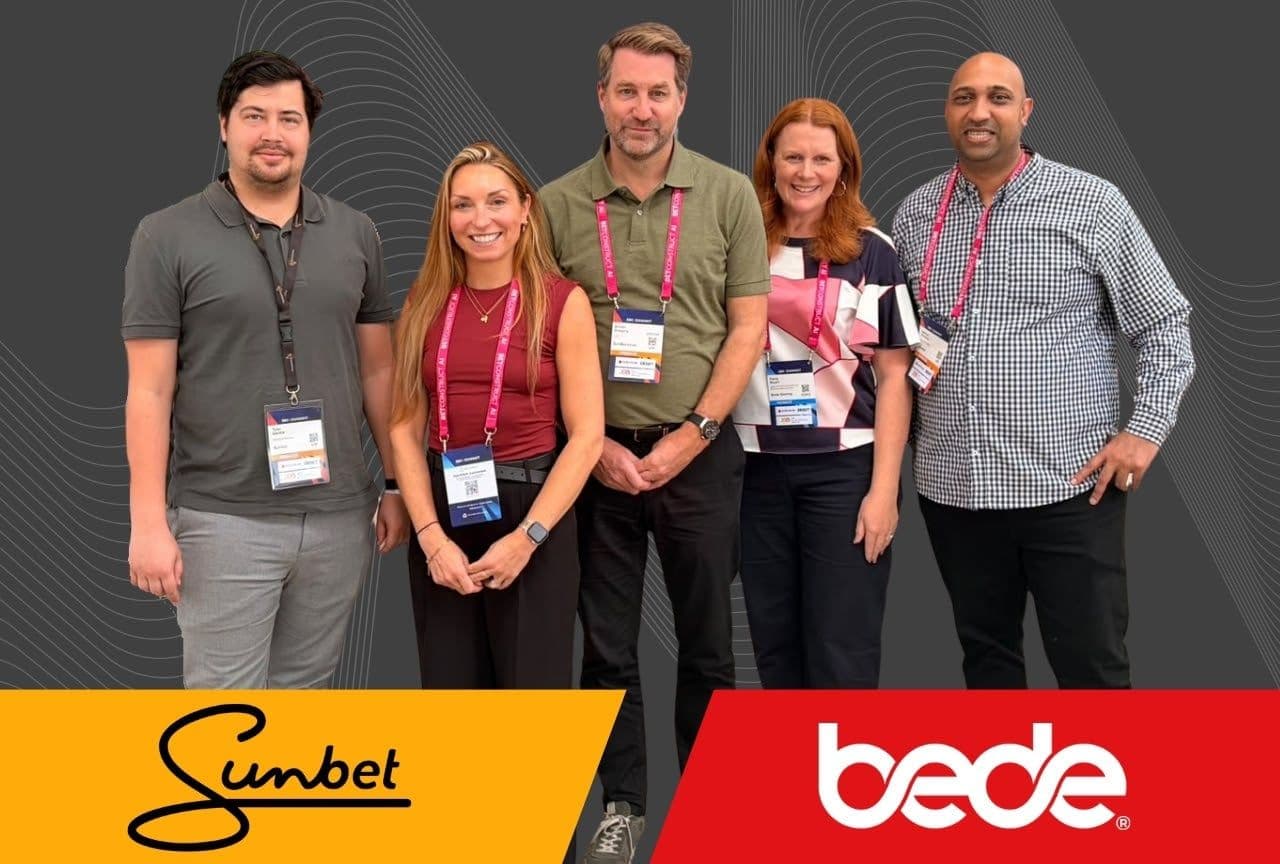 Sunbet and Bede Gaming logos overlaid on a digital platform background, representing a contract renewal in southern Africa