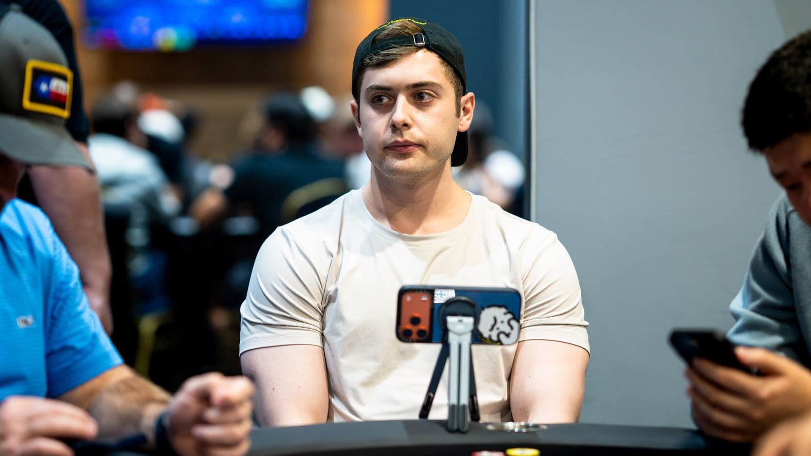 Frankie Cucchiara holding his first World Series of Poker bracelet after winning Event #17 NL Hold'em Mega Stack