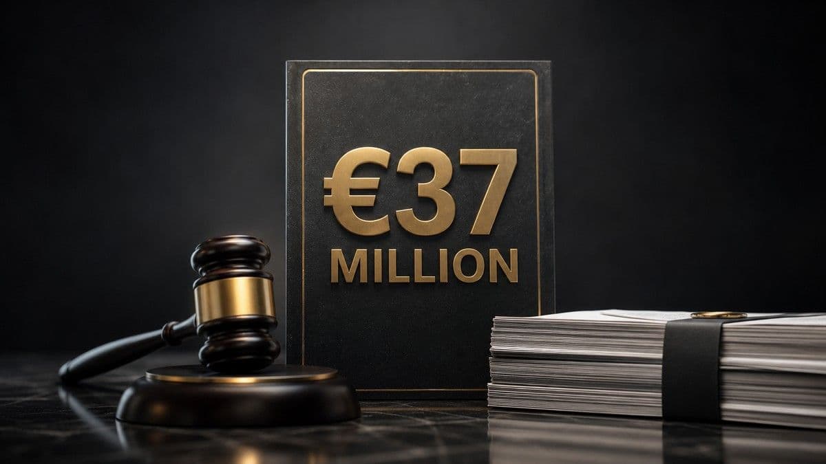 Regulatory notice and list of illegal casino domains with a financial penalty figure highlighted