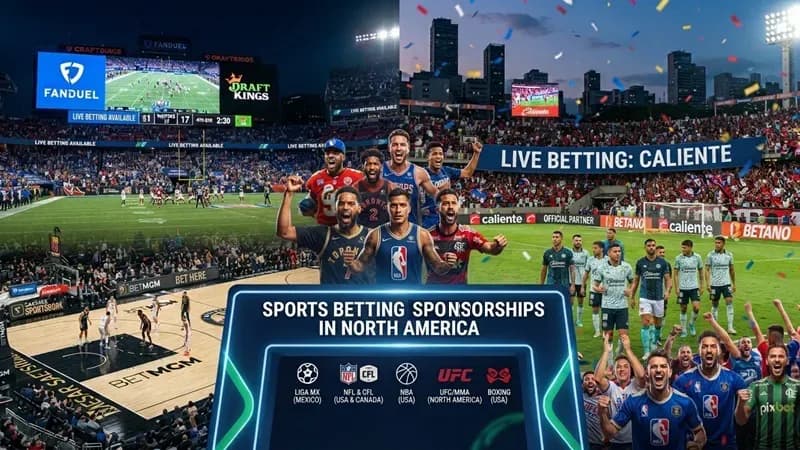 Chart showing rise in sports betting sponsorship value across the Americas with logos of DraftKings, FanDuel and BetMGM