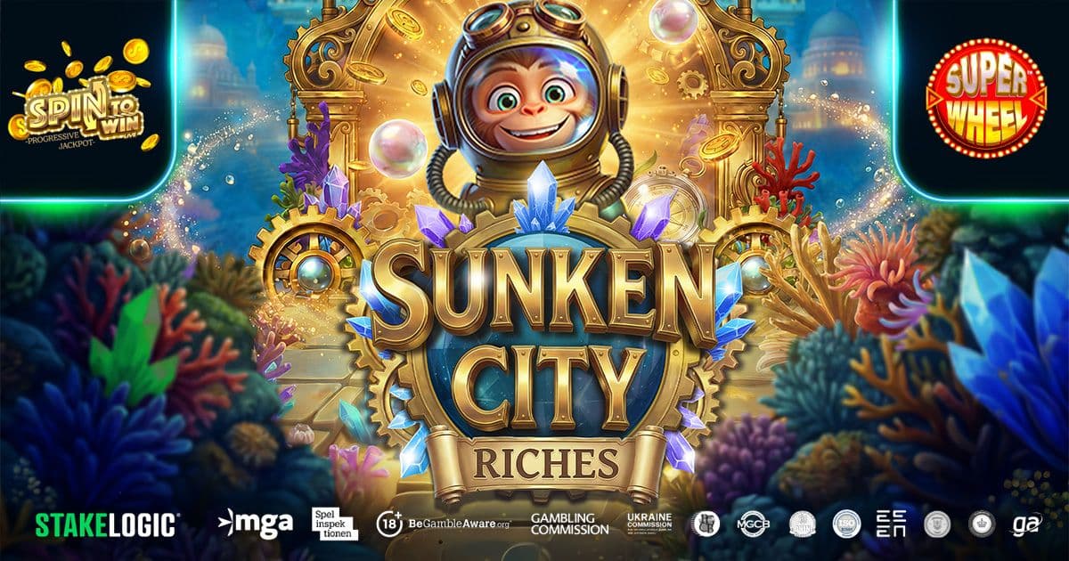 Sunken City Riches slot art showing flooded ruins, gears and a Treasure Map meter on the reels