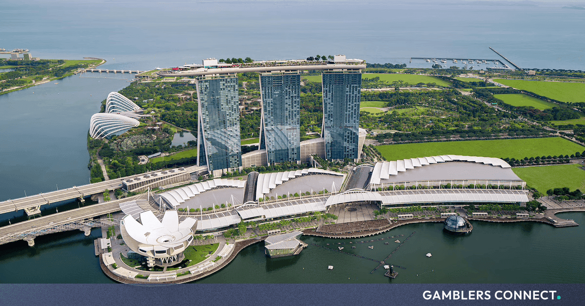 Marina Bay Sands skyline with casino-resort towers and convention facilities at dusk