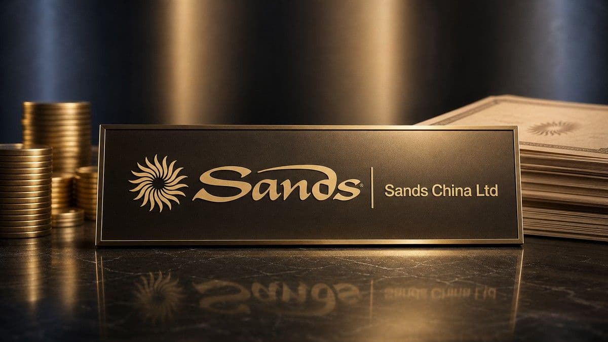 Exterior of a Sands China integrated resort in Macau with Cotai skyline in the background