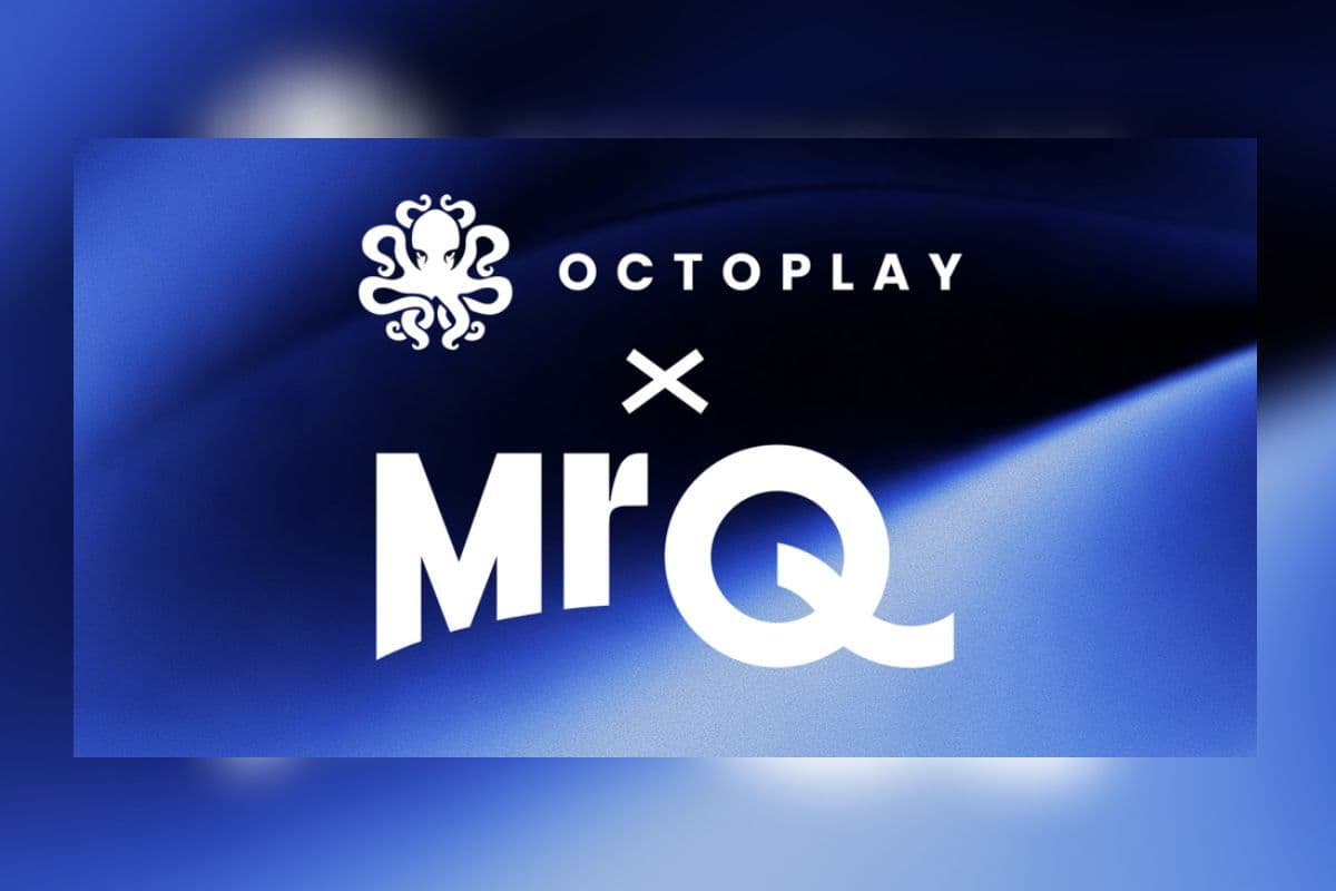 Octoplay and MrQ branding over a UK map, highlighting a casino launch and operator partnerships