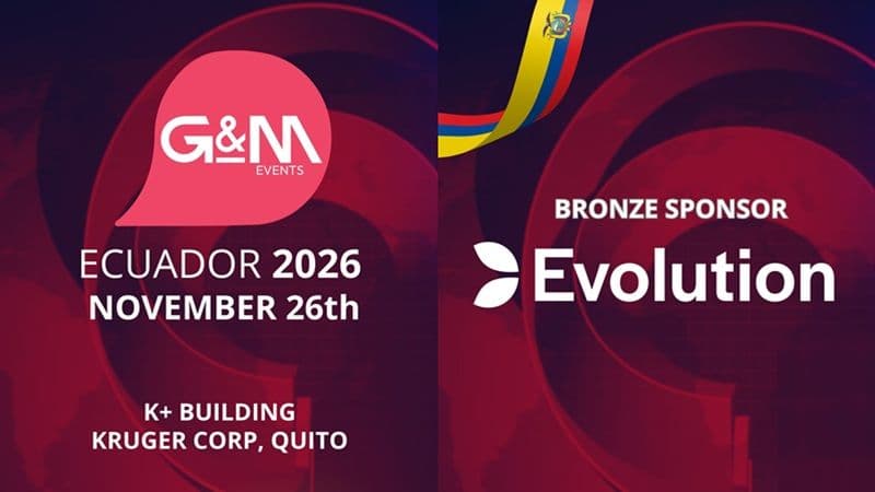 Conference hall with sponsors logos including Evolution, Digitain and ZgamesTech in Quito event announcement