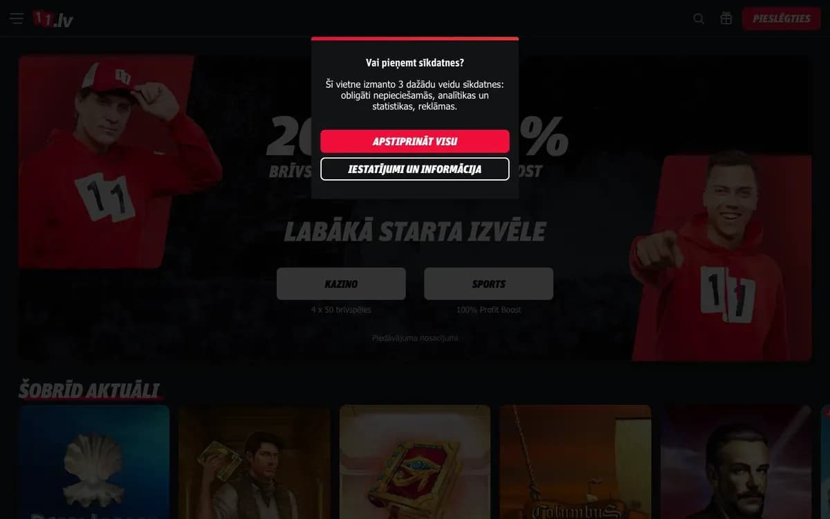 11.lv Casino website screenshot
