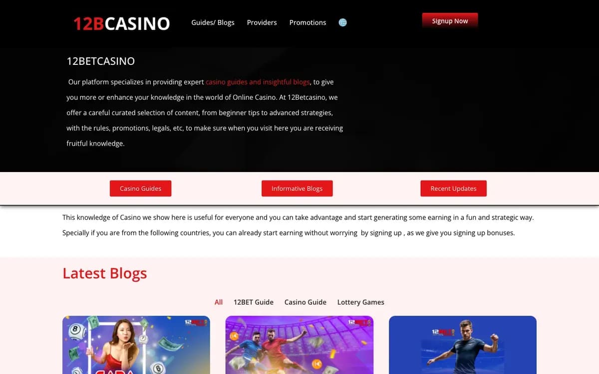 12Bet Casino website screenshot