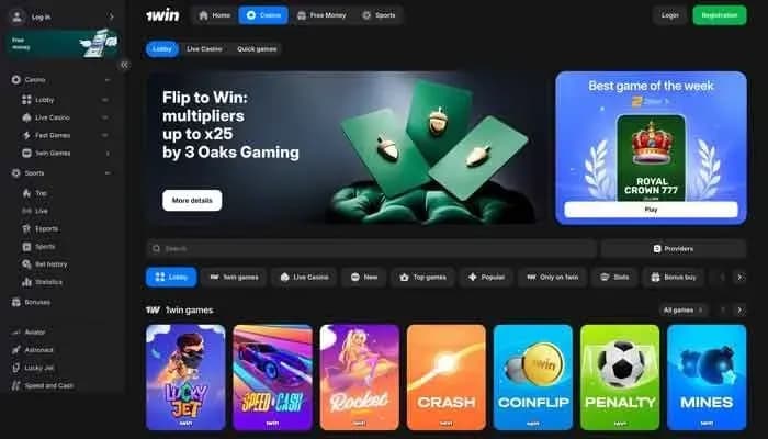 1win Casino website screenshot