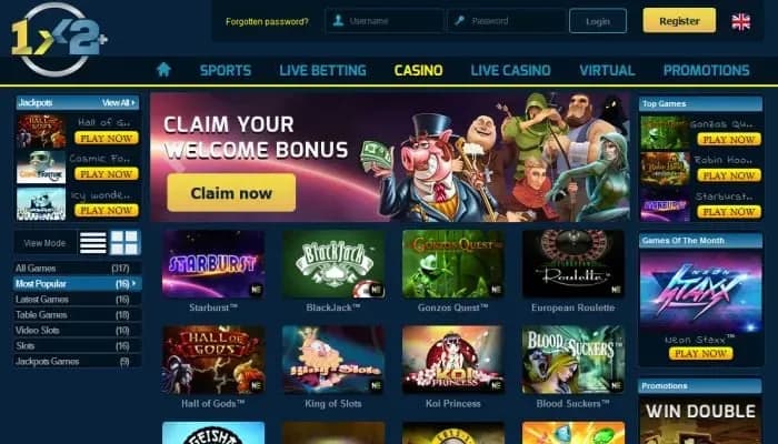 1x2Plus Casino website screenshot