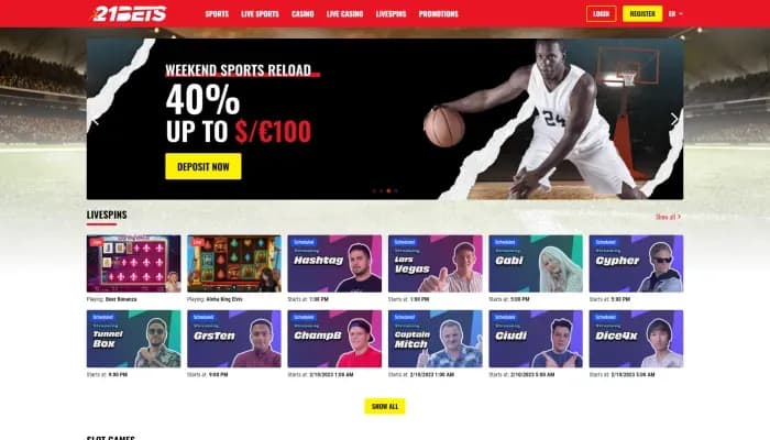 21 Bets Casino website screenshot