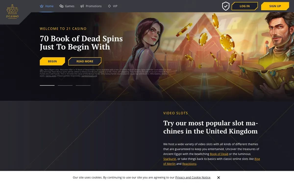 21 Casino website screenshot