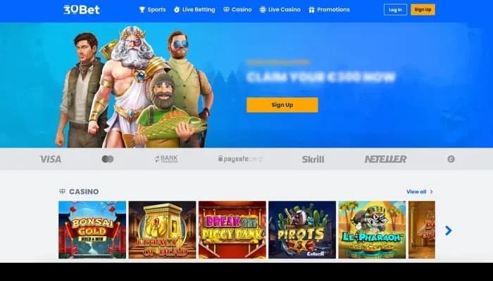 30Bet Casino website screenshot