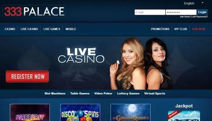 333 Palace Casino website screenshot