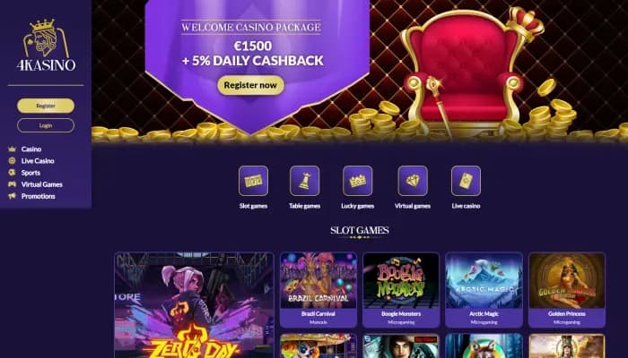 4Kasino Casino website screenshot