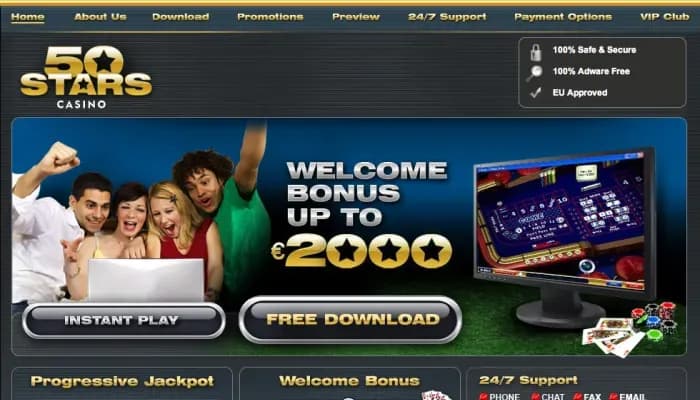50 Stars Casino website screenshot