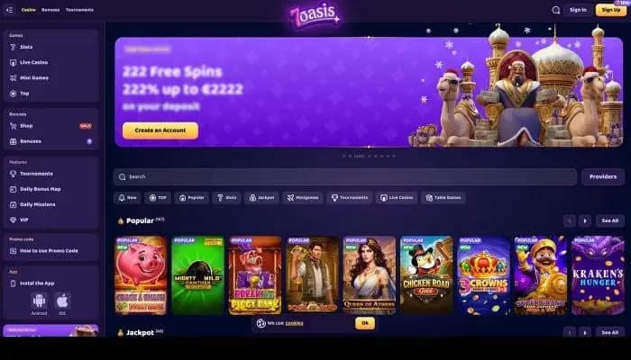 7Oasis Casino website screenshot