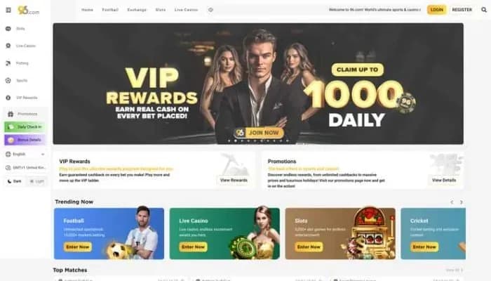 96 Casino website screenshot