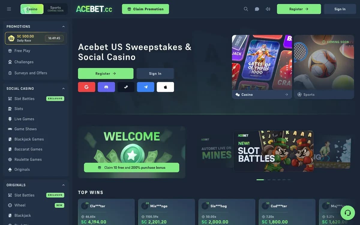 Acebet Casino website screenshot