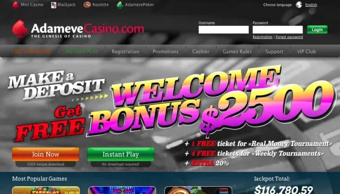 Adameve Casino website screenshot
