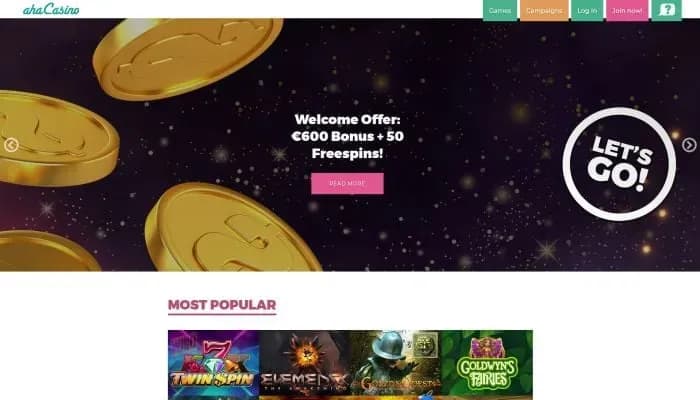 ahaCasino website screenshot