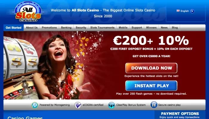 All Slots Casino website screenshot