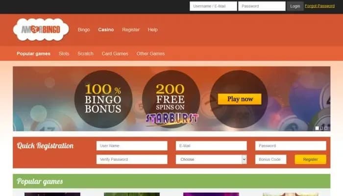 AmorBingo Casino website screenshot