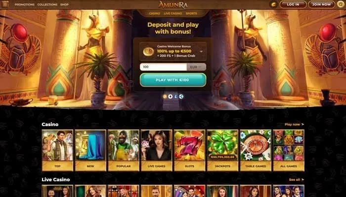 AmunRa Casino website screenshot
