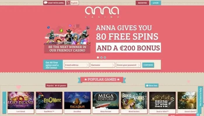Anna Casino website screenshot