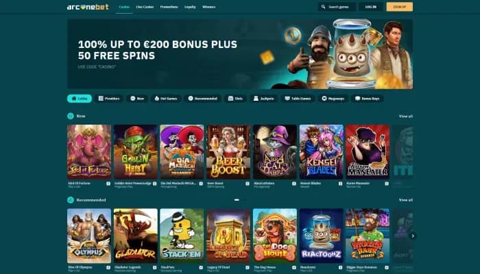 arcanebet Casino website screenshot