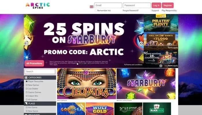 Arctic Spins Casino website screenshot