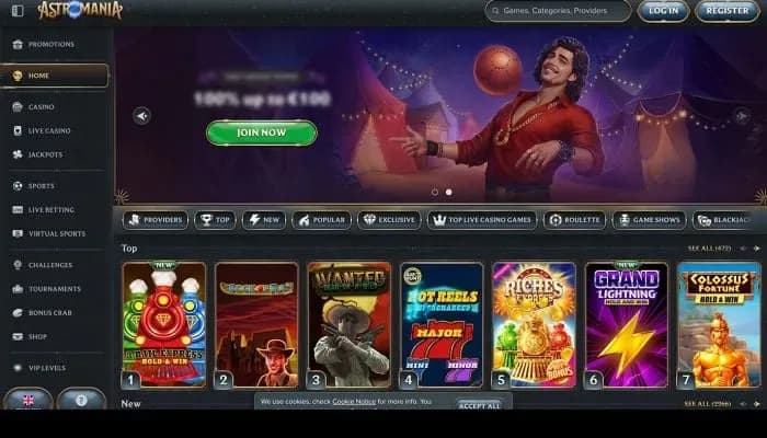 AstroMania Casino website screenshot