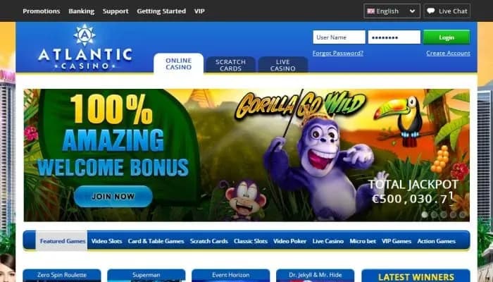 Atlantic Casino website screenshot