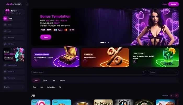 Auf Casino website screenshot