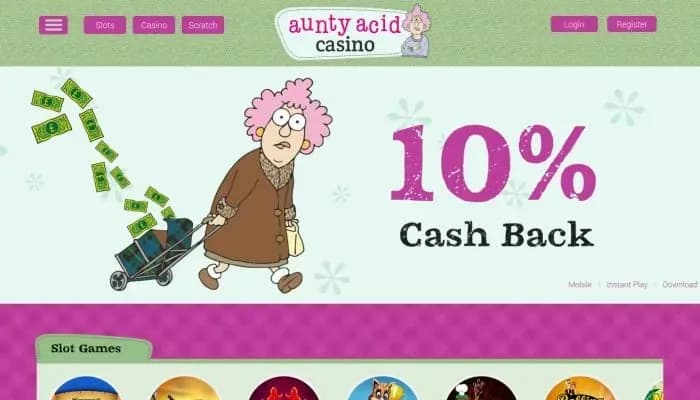 Aunty Acid Casino website screenshot