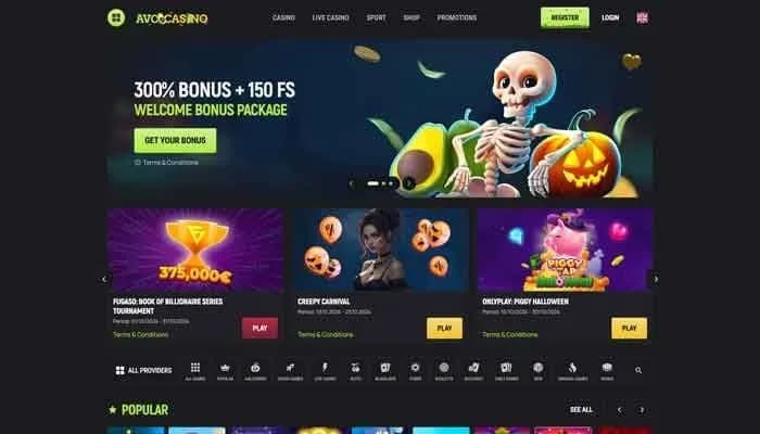 Avocasino website screenshot