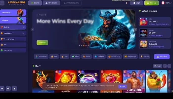 Axecasino website screenshot