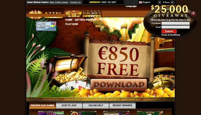 Aztec Riches Casino website screenshot