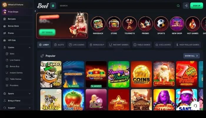Beef Casino website screenshot