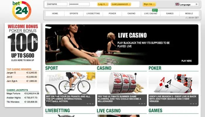 Bet 24 Casino website screenshot