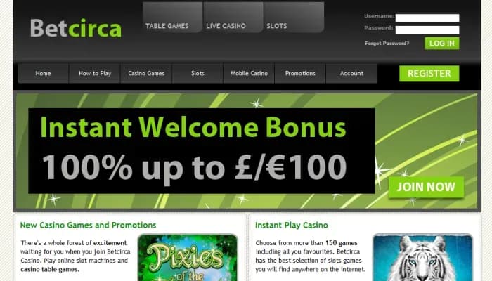 Betcirca Casino website screenshot