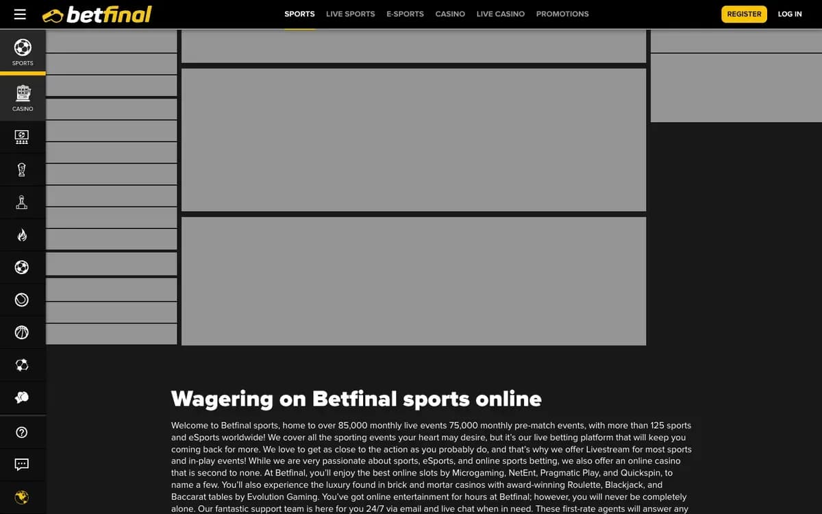 Betfinal Casino website screenshot
