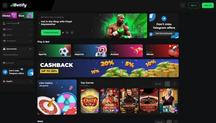 Betify Casino website screenshot