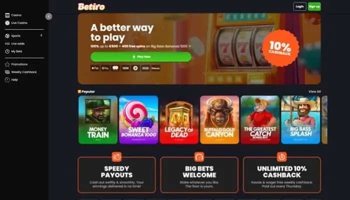 Betiro Casino website screenshot