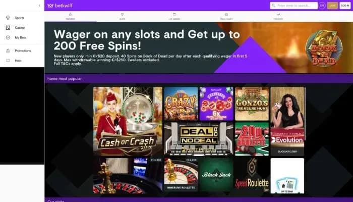 Betkwiff Casino website screenshot