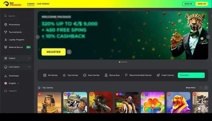BetPRIMEIRO Casino website screenshot