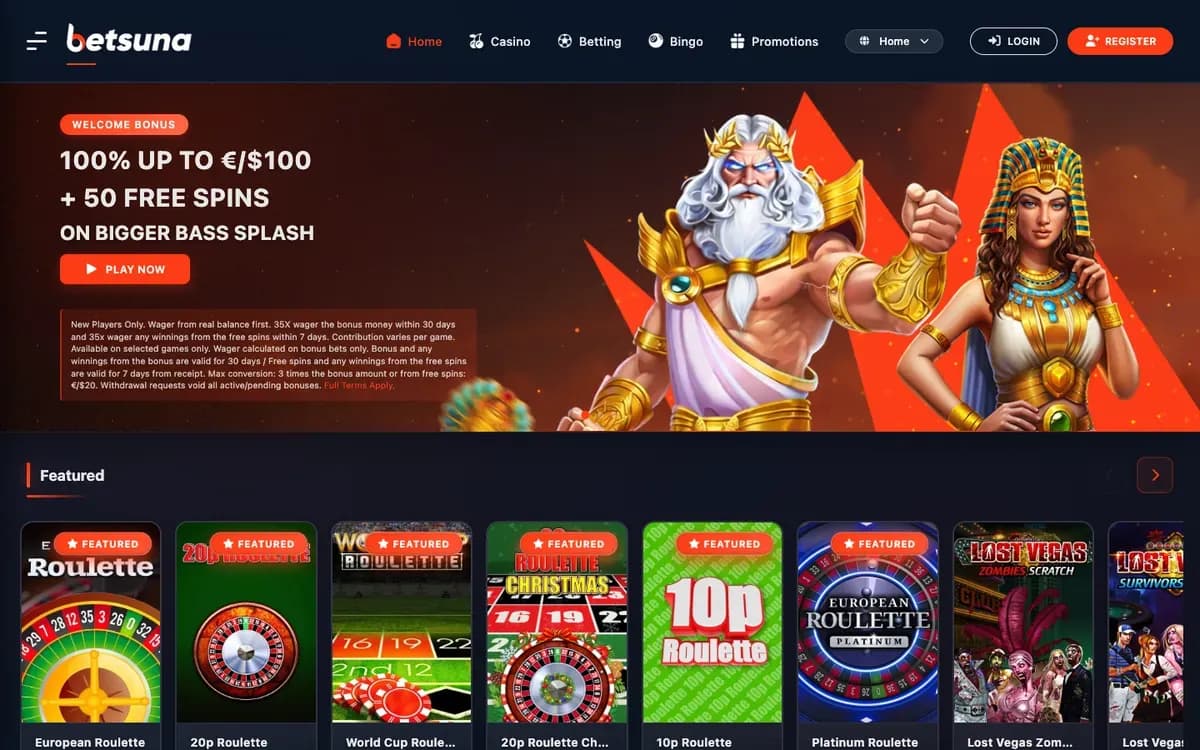 Betsuna Casino website screenshot