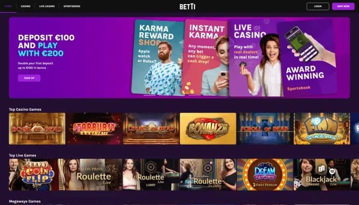 Betti Casino website screenshot