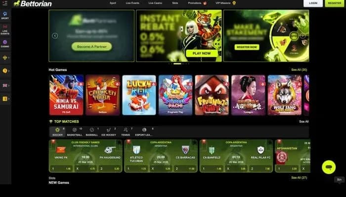 Bettorian Casino website screenshot